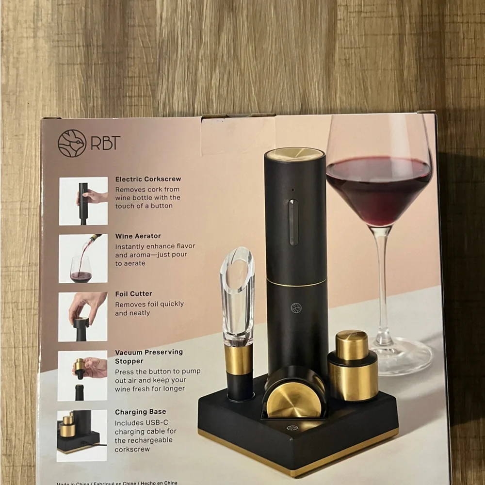 RBT Black and Gold 5-Piece Electric Wine Set